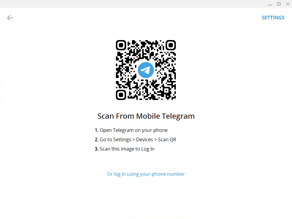 Telegram PC扫码登陆界面